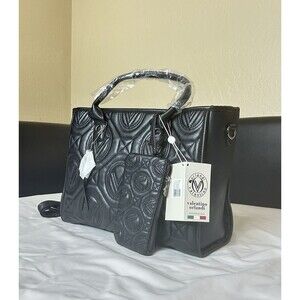 Valentino Orlandi Black Italian Quilted Oversized Crossbody Tote Bag